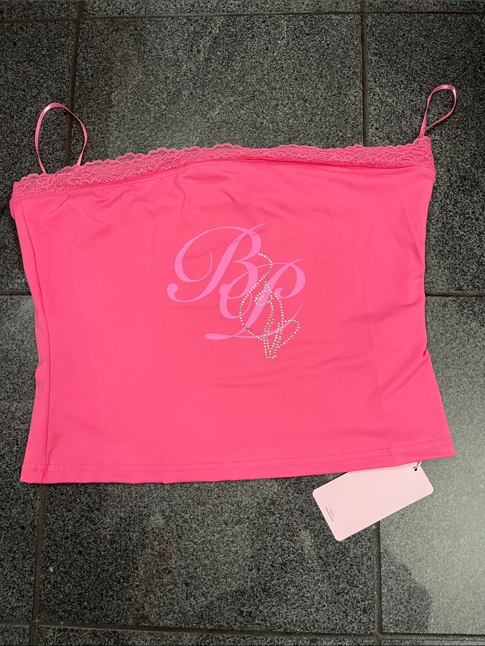 Baby Phat Hot Pink Lace-Trim tube top with Crystal Logo